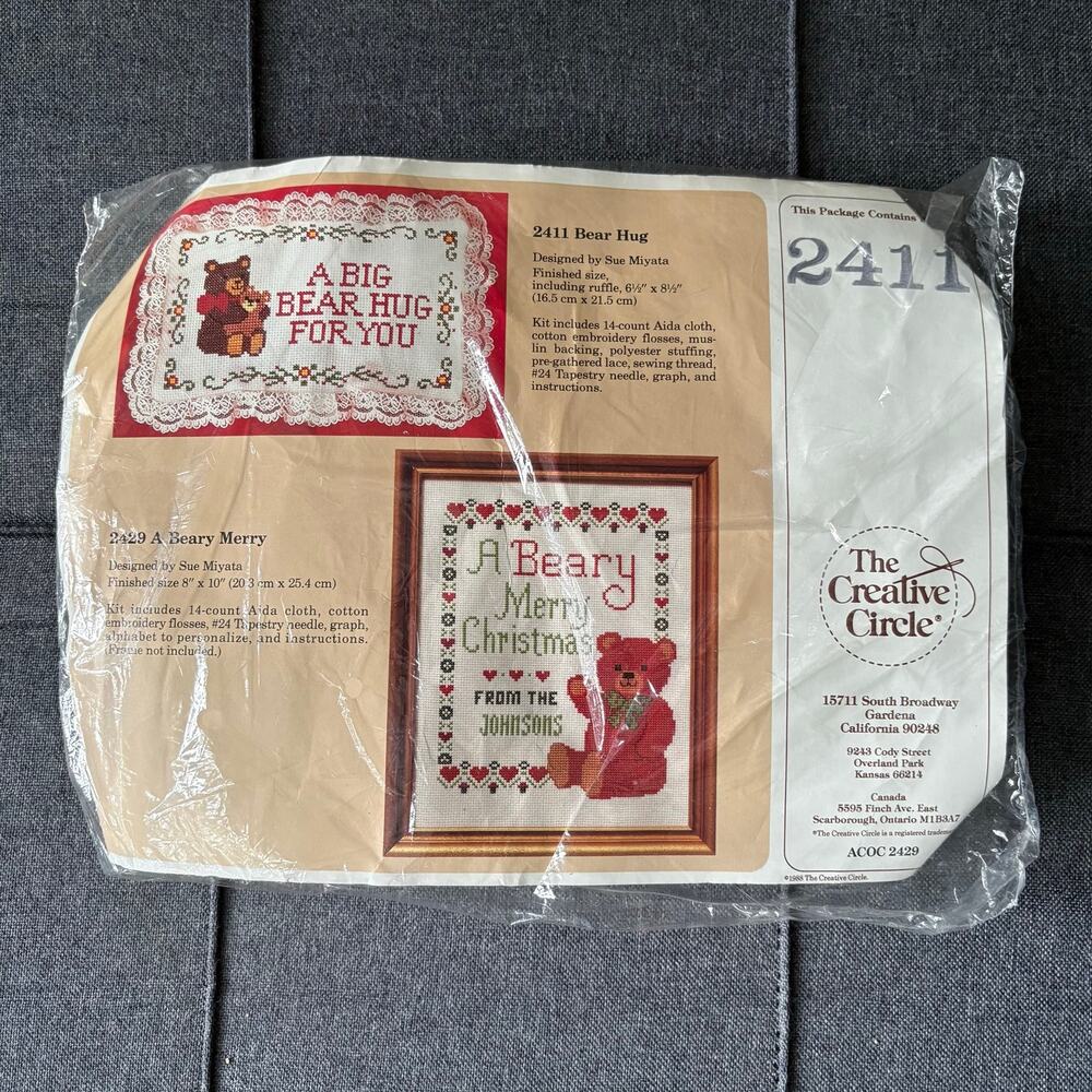 Bear Hug Vintage Counted Cross Stitch Pillow Kit by The Creative Circle - 1988